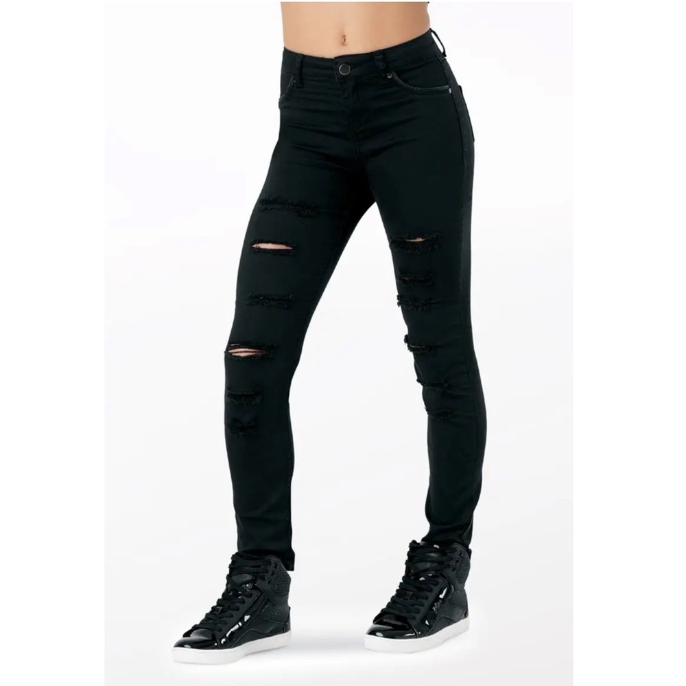 Balera Black Skinny Dance Jeans MC IC Slashed Hip Hop Tap Costume Pants